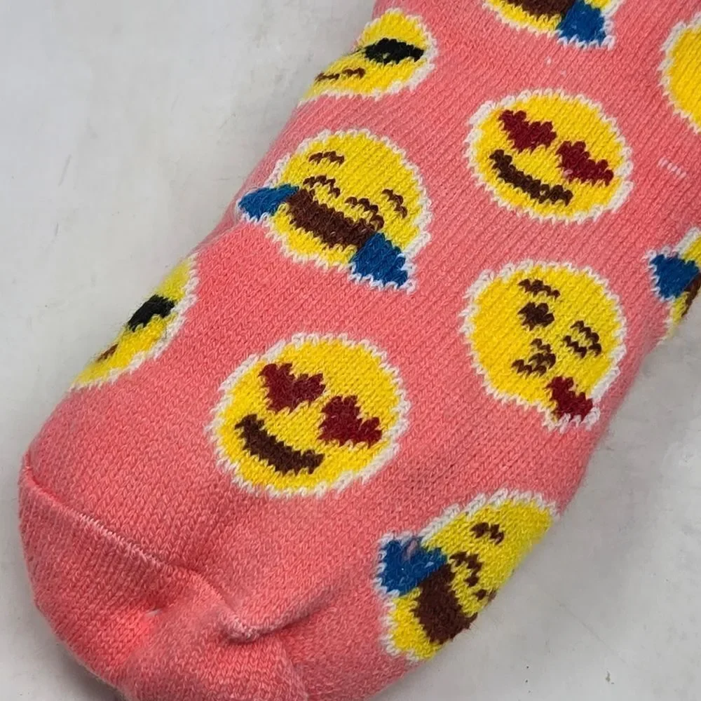 SIR WOLLY SOCK COMPANY Faux Fur Emoji‎ Patterned Pink Slipper Socks NWT